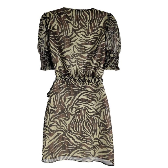 Walter Baker womens Brandi puff sleeve mini wrap dress animal print sz L - Picture 3 of 14